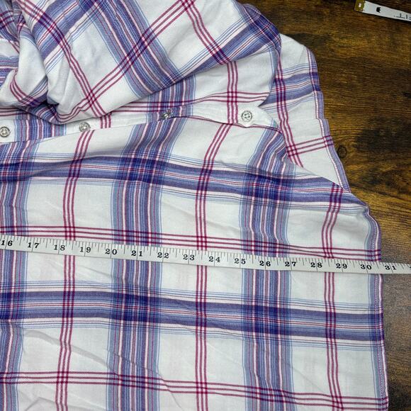 Catherines Plus Size 4X Top Plaid Button Up Roll Tab Sleeve Classic Soft Preppy - Picture 11 of 13